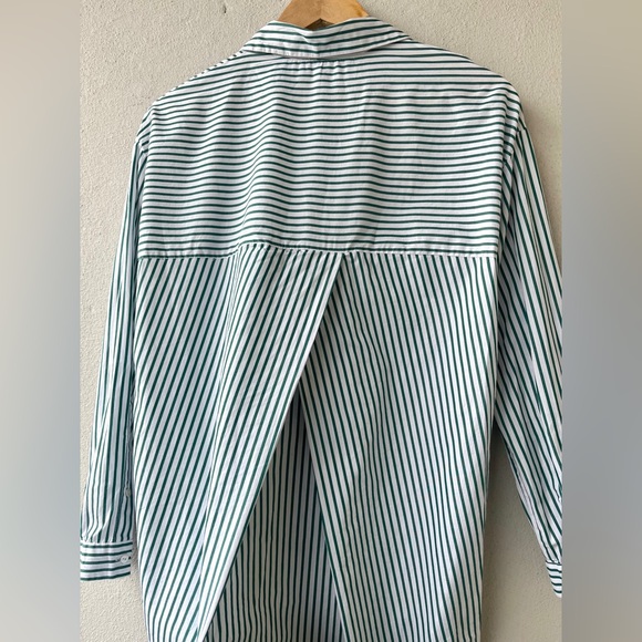 Zara | Green & White Striped Long Poplin Shirt - Picture 7 of 16